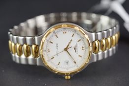 GENTS LONGINES CONQUEST WRISTWATCH, circular white dial with gold hour markers and a date