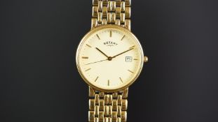 GENTS ROTARY WRISTWATCH, circular gold dial with hour markers and a date aperture, 34mm g/p case