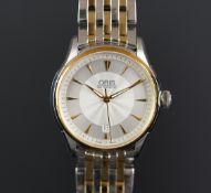 GENTS ORIS AUTOMATIC WRISTWATCH, circular two tone dial with gold hour markers, 40mm stainless steel