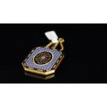 Antique enamel locket, rectangular shape with cut corners with enamel on both sides, the front is