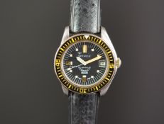 GENTS SQUALE BAKELITE BEZEL DIVERS WRISTWATCH, circular black dial with orange lume and faceted hour