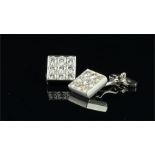 Platinum and diamond cufflinks, each set with nine round brilliant cut diamonds, set in a square,