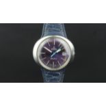 *TO BE SOLD WITHOUT RESERVE* GENTLEMEN'S OMEGA DYNAMIC WRISTWATCH, oval purple dial with baton