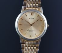 GENTS AVIA WRISTWATCH, circular gold dial with gold hour markers in a 34mm g/p case, quartz