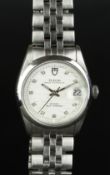 GENTLEMEN'S TUDOR ROLEX PRINCE OYSTER DATE DIAMOND DIAL REF. 74000, circular linen diamond dot