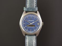 GENTS JAEGER LE COULTRE MASTER QUARTZ WRISTWATCH, circular blue dial with silver hour marker and