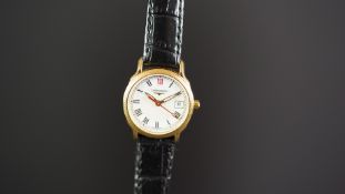 LADIES LONGINES WRISTWATCH, circular two tone dial with roman numerals and a date aperture, 23mm