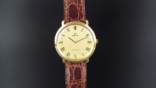 GENTS OMEGA DE VILLE WRISTWATCH, circular gold dial with roman numerals, 33mm g/p case with a manual