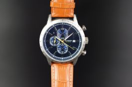 GENTS SEKONDA CHRONOGRAPH WRISTWATCH, circular navy triple register dial with baton hour markers and