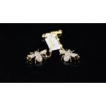 Opal, diamond and pearl bee brooch, designed as a safety pin style brooch, set with a 4.1mm pearl,