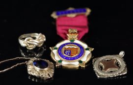 Selection of silver, including a silver ring, pendant and two medals
