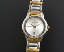 GENTS MAURICE LACROIX WRISTWATCH, circular silver dial with roman numerals and a date aperture,