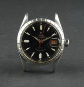 VINTAGE TUDOR OYSTER DATE 34, circular black honeycomb dial, white dagger hour markers, red centre