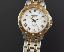 GENTS RAYMOND WEIL TANGO WRISTWATCH, circular white dial with gold roman numerals and a date