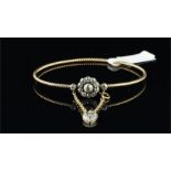 Diamond cluster bangle, old cut diamond daisy cluster, on a rope design bangle, with a safety