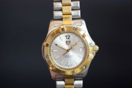 GENTLEMEN'S BI-COLOUR TAG HEUER QUARTZ DATE WRISTWATCH, REF WK1120-1, round silver dial, gold plated