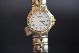 GENTLEMEN'S BI-COLOUR RAYMOND WEIL GENEVE PARSIFAL QUARTZ DATE WRISTWATCH, REF 9190, round white