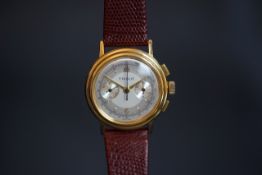 GENTLEMEN'S TISSOT 18K GOLD VINTAGE CHRONOGRAPH, circular two tone twin register dial with gold hour
