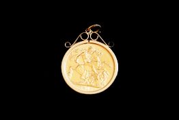George V full sovereign, dated 1912, in a 9ct yellow gold pendant mount, hallmarked Birmingham 1984,