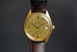 GENTLEMEN'S LONGINES ADMIRAL AUTOMATIC WRISTWATCH, circular gold dial with gold and black hour