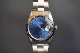 GENTLEMEN'S ROLEX OYSTERDATE PRECISION WRISTWATCH REF. 6694, circular blue dial with silver hour