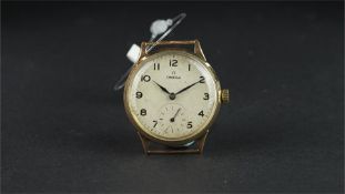 GENTLEMEN'S OMEGA 9K GOLD WRISTWATCH, circular off white dial with Arabic numerals and subsidiary