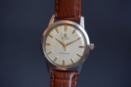 GENTLEMEN'S OMEGA SEAMASTER AUTOMATIC WRISTWATCH, circular patina dial with gold hour markers and