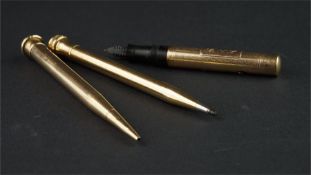 3 GOLD CASED PENS, x3 gold cased pens, one made by e baker and sons.