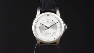 GENTLEMEN'S MAURICE LACROIX AUTOMATIC DATE WRISTWATCH, circular silver dial with silver hour markers