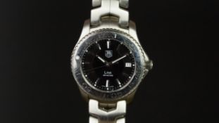 GENTLEMEN'S TAG HEUER LINK WRISTWATCH REF. WJ1110-0, circular black two tone dial with baton hour