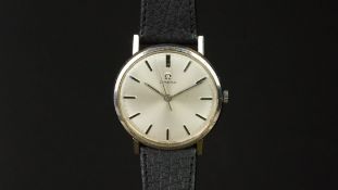 GENTLEMEN'S OMEGA WRISTWATCH, circular silver dial with baton hour markers and hands, thin bezel