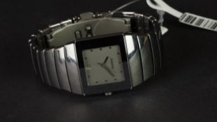 MID SIZE RADO DIASTAR DATE WRISTWATCH, square grey dial with silver hour markers and a date