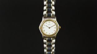 LADIES' EBEL WRISTWATCH, circular dial with Roman numerals, 18ct gold and stainless steel case, case