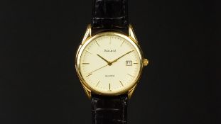 GENTLEMEN'S ACCURIST WRISTWATCH, circular pale yellow dial with gold hour markers and a date