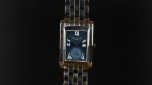 GENTLEMEN'S LONGINES WRISTWATCH, rectangular blue dial with Roman numerals and a sub dial at 6,