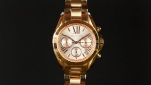 LADIES' MICHAEL KORS CHRONOGRAPH WRISTWATCH, rose metal dial with Roman numerals and baton hour