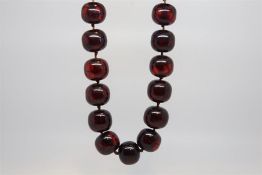 Large single row of vintage cherry amber beads, 25 beads approximately 18x16mm each strung