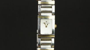LAIDES MAURICE LACROIX WRISTWATCH, rectangular white dial with gold hands, 16mm stainless steel case