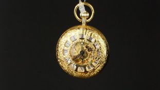 JEAN PIERCE POCKET WATCH, circular skeleton dial with Roman numerals and hands, hinged case.