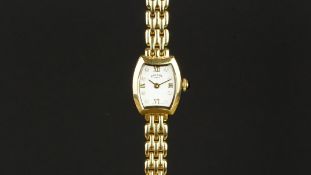 LADIES' ROTARY WRISTWATCH, white dial with gold and dot hour markers, 12mm gold plated case with
