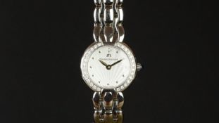 LADIES' MAURICE LACROIX WRISTWATCH, circular burst dial with silver hands, 22mm stainless steel