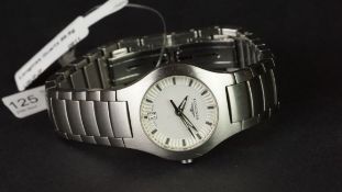 LADIES' LONGINES WRISTWATCH, circular white dial with hour markers and a date aperture, thick
