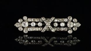 Victorian diamond brooch, set with old cut diamonds, silver and gold mounted, in a fitted antique