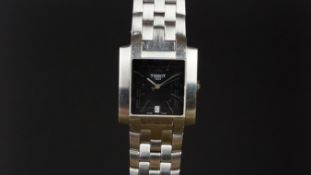 GENTLEMEN'S TISSOT WRISTWATCH, square black dial with Arabic numerals at 12, 3, 6 & 9 o'clock, baton