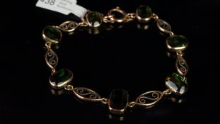 Green tourmaline bracelet, graduated rectangular green tourmaline measuring 11.95 x 8.15 x 5.19 to
