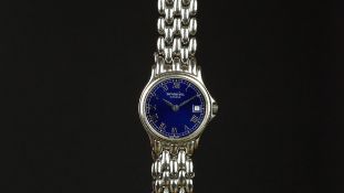 LADIES' RAYMOND WEIL WRISTWATCH, circular blue dial with Roman numerals, and date aperture at 3 o'