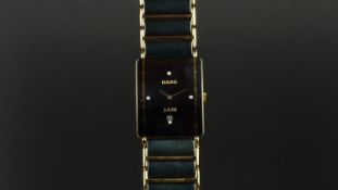 MID SIZE RADO JUBILE WRISTWATCH, rectangular black diamond dot dial with gold hands, 24mm ceramic