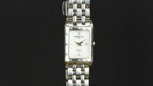 LADIES' RAYMOND WEIL TANGO WRISTWATCH, rectangular white dial with silver hour markers, 24mm