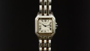 MID SIZE CARTIER PANTHERE WIRSTWATCH, square off white dial with black Roman numerals, a date