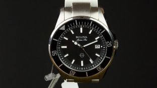 GENTLEMEN'S BULOVA MARINE STAR WRISTWATCH, circular black dial with luminous hour markers and a date
